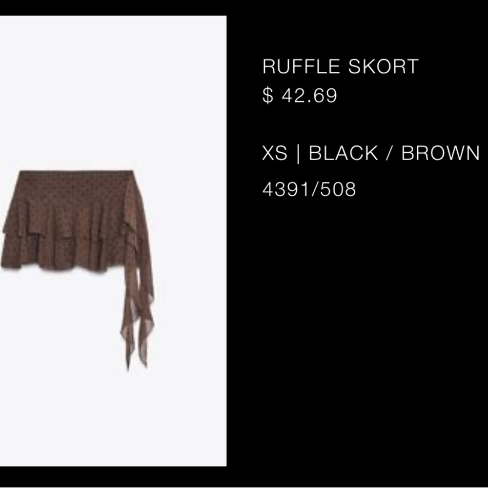 Zara Black and Brown Ruffle Skort